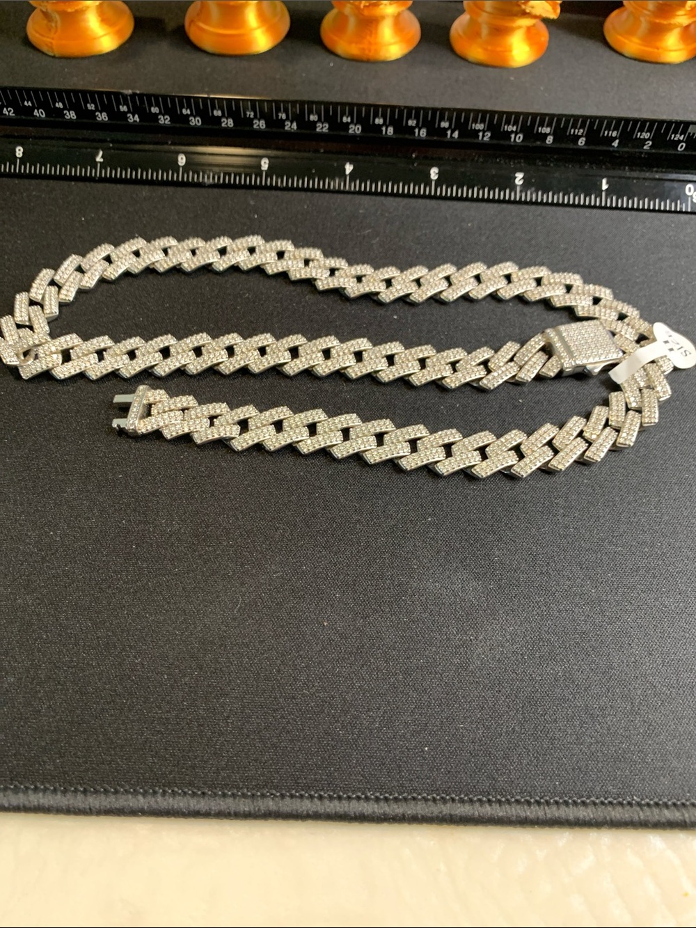 Men's Sterling Silver Cuban Link Chain Necklace with lab grown diamonds 20” 12mm